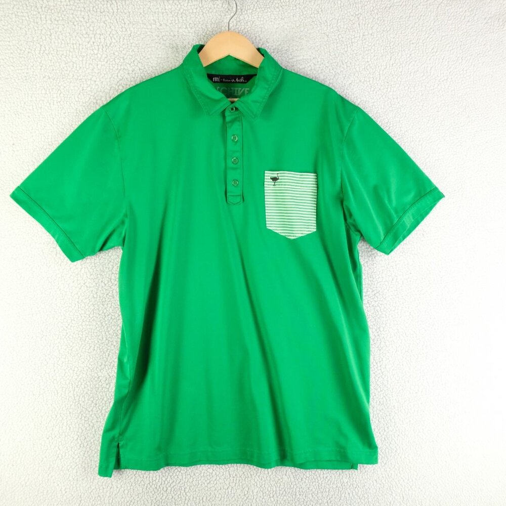 Travis Mathew Polo Mens Extra Large Green Chive Golf Pocket Striped Performance